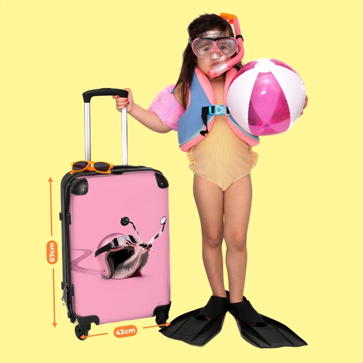 NoBoringSuitcases.com® Koffer Groot - Slak - Roze - Meisjes - Racen - Trolley Koffer Met TSA-slot - Met Wielen - 90 Liter - Reiskoffer - 66 Cm 6 NoBoringSuitcases.com® Koffer Groot - Slak - Roze - Meisjes - Racen - Trolley Koffer Met TSA-slot - Met Wielen - 90 Liter - Reiskoffer - 66 Cm - Afbeelding 6