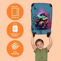 NoBoringSuitcases.com® Koffer Groot - Monstertruck - Verf - Graffiti - Roze - Neon - Trolley Koffer Met TSA-slot - Met Wielen - 90 Liter - Reiskoffer - 66 Cm -Bagage En Reistassen 1200x1200 1411