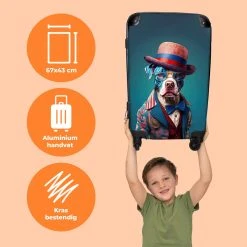 NoBoringSuitcases.com® Koffer Groot - Hond - Hoed - Colbert - Bloemen - Blauw - Trolley Koffer Met TSA-slot - Met Wielen - 90 Liter - Reiskoffer - 66 Cm -Bagage En Reistassen 1200x1200 1422