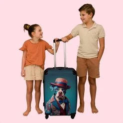 NoBoringSuitcases.com® Koffer Groot - Hond - Hoed - Colbert - Bloemen - Blauw - Trolley Koffer Met TSA-slot - Met Wielen - 90 Liter - Reiskoffer - 66 Cm -Bagage En Reistassen 1200x1200 1426