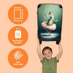 NoBoringSuitcases.com® Koffer Groot - Krokodil - Kroon - Goud - Ballet - Portret - Trolley Koffer Met TSA-slot - Met Wielen - 90 Liter - Reiskoffer - 66 Cm -Bagage En Reistassen 1200x1200 1445