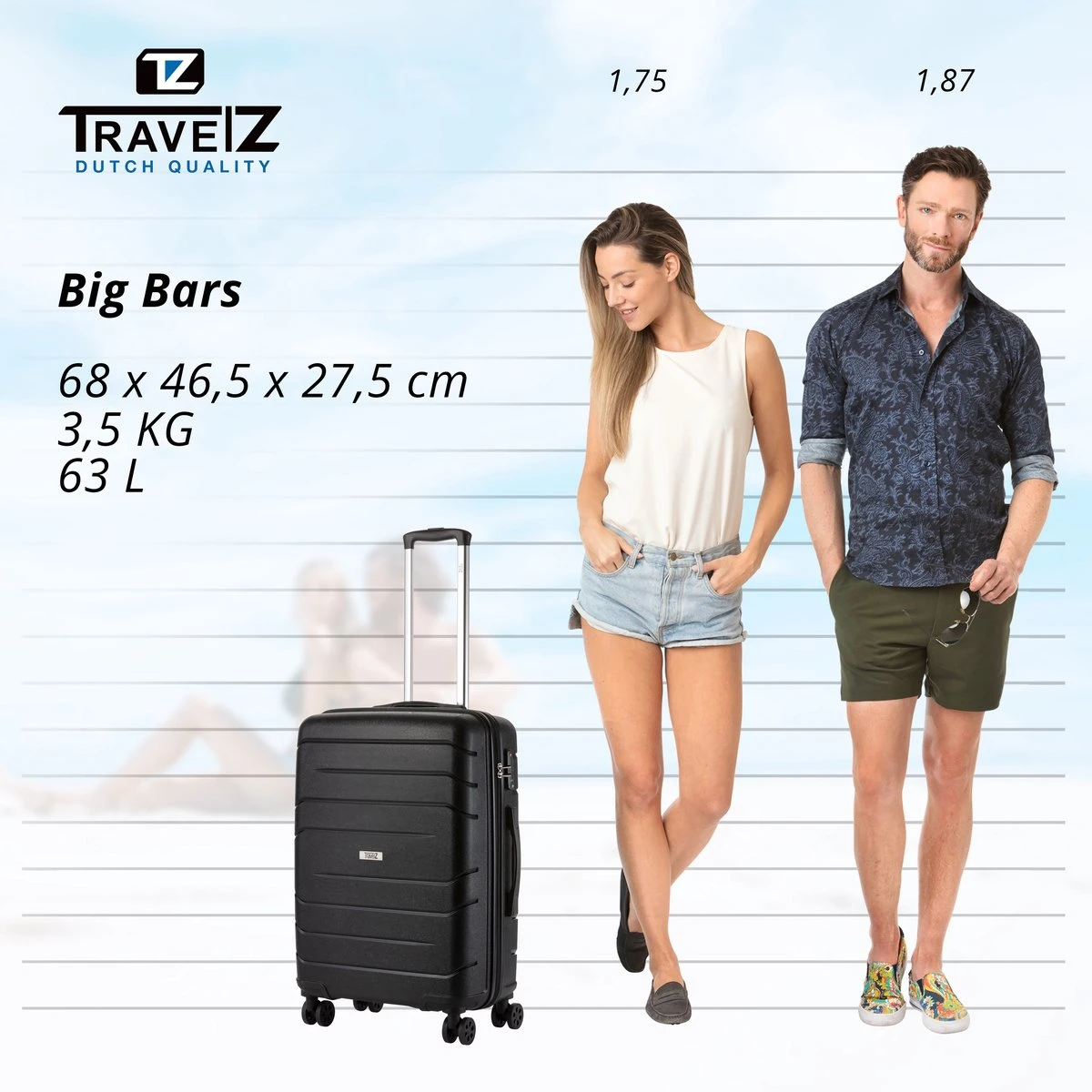 TravelZ Big Bars Reiskoffer 68 Cm Met Dubbele Wielen - Trolley Koffer Met TSA-slot - Zwart 7 TravelZ Big Bars Reiskoffer 68 Cm Met Dubbele Wielen - Trolley Koffer Met TSA-slot - Zwart - Afbeelding 7
