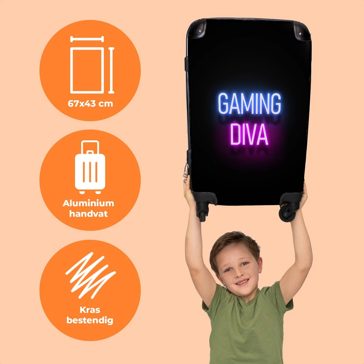 NoBoringSuitcases.com® Koffer Groot - Gaming - Quotes - Neon - Gaming Diva - Vrouwen - Trolley Koffer Met TSA-slot - Met Wielen - 90 Liter - Reiskoffer - 66 Cm 3 NoBoringSuitcases.com® Koffer Groot - Gaming - Quotes - Neon - Gaming Diva - Vrouwen - Trolley Koffer Met TSA-slot - Met Wielen - 90 Liter - Reiskoffer - 66 Cm - Afbeelding 3