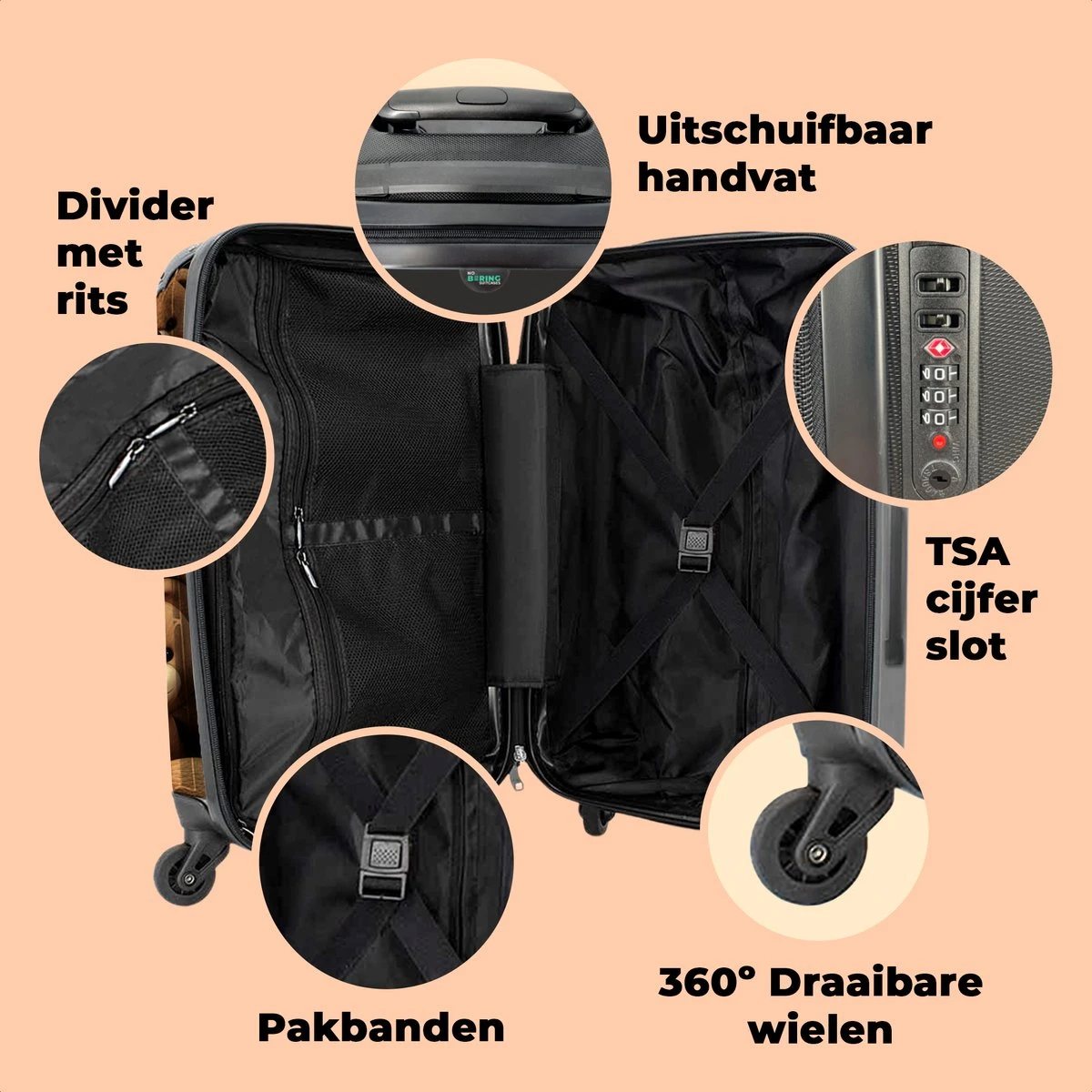 NoBoringSuitcases.com® Koffer Groot - Teddybeer - Knuffel - Bruin - Beer - Trolley Koffer Met TSA-slot - Met Wielen - 90 Liter - Reiskoffer - 66 Cm 4 NoBoringSuitcases.com® Koffer Groot - Teddybeer - Knuffel - Bruin - Beer - Trolley Koffer Met TSA-slot - Met Wielen - 90 Liter - Reiskoffer - 66 Cm - Afbeelding 4