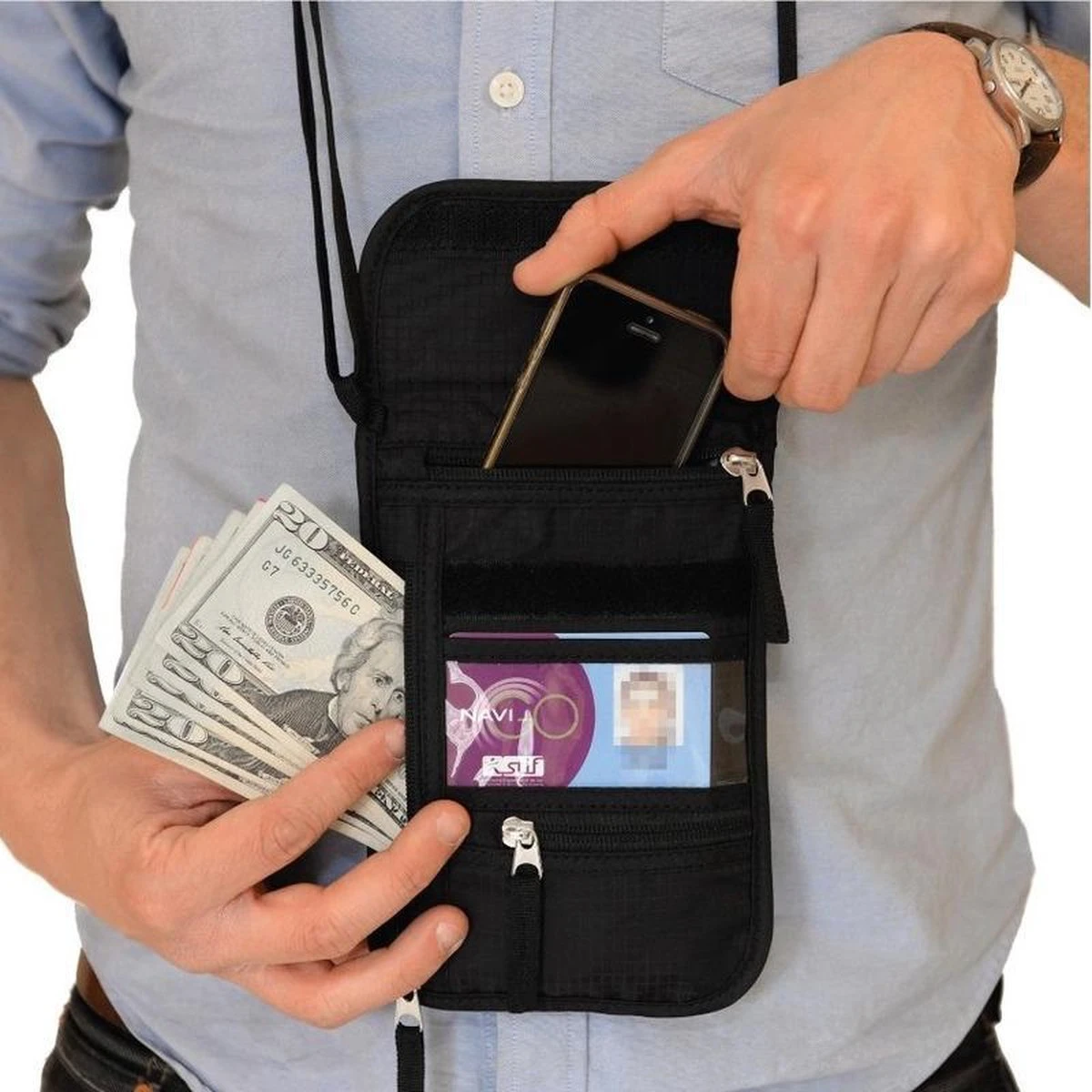 Benson Reisportemonnee/nektasje Zwart 14 X 17 Cm - Documenten Tasje Met Nekkoord - Nektas Voor Op Reis 3 Benson Reisportemonnee/nektasje Zwart 14 X 17 Cm - Documenten Tasje Met Nekkoord - Nektas Voor Op Reis - Afbeelding 3