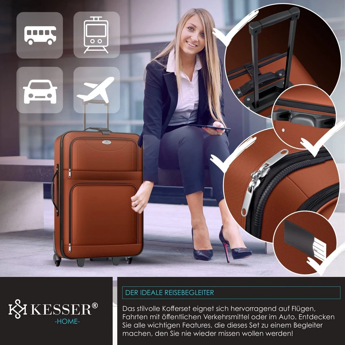 Merkloos Trolley Suitcase Set, Handbagage / Lightweight 4 Rolls Carry-on Trolley Suitcase Board Luggage Cabin Trolley Travel Suitcase Luggage, 7 Merkloos Trolley Suitcase Set, Handbagage / Lightweight 4 Rolls Carry-on Trolley Suitcase Board Luggage Cabin Trolley Travel Suitcase Luggage, - Afbeelding 7