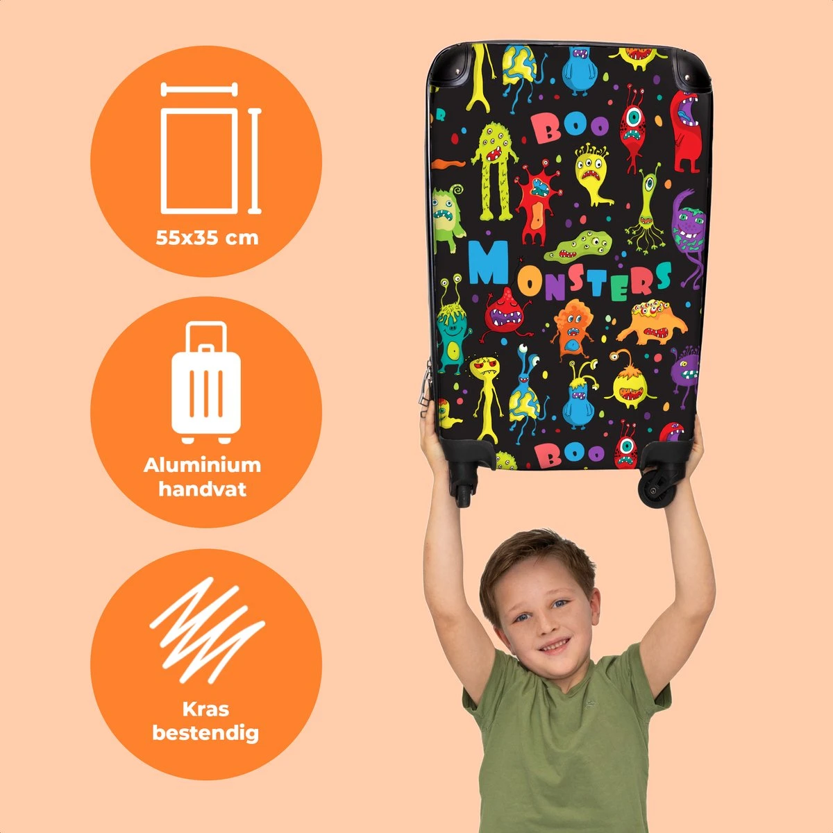 NoBoringSuitcases.com® Koffer - Monster - Kleuren - Kinderen - Ruimte - Past Binnen 55x40x20 Cm En 55x35x25 Cm - Handbagage - Trolley - Fotokoffer - Cabin Size - Print 3 NoBoringSuitcases.com® Koffer - Monster - Kleuren - Kinderen - Ruimte - Past Binnen 55x40x20 Cm En 55x35x25 Cm - Handbagage - Trolley - Fotokoffer - Cabin Size - Print - Afbeelding 3