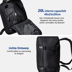 CabinMax Metz Reistas – Handbagage 20L – Rugzak – Schooltas - 40x25x20 Cm – Compact Backpack – Lichtgewicht – Zwart -Bagage En Reistassen 1200x1200 2113