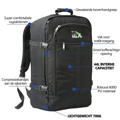 CabinMax Metz Reistas– Handbagage 44L- Rugzak – Schooltas - Backpack 55x40x20cm – Lichtgewicht - Zwart (MZ BK) 11 CabinMax Metz Reistas– Handbagage 44L- Rugzak – Schooltas - Backpack 55x40x20cm – Lichtgewicht - Zwart (MZ BK) -Bagage En Reistassen 1200x1200 2134