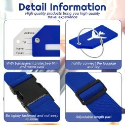 BOTC Kofferriem - 4 Stuks - 2 Bagagebanden + 2 Bagagelabels - 188 Cm * 5 Cm - Bagage Riem - Bagageband - Verstelbaar - Blauw -Bagage En Reistassen 1200x1200 2255