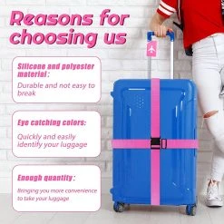 BOTC Kofferriem - 4 Stuks - 2 Bagagebanden + 2 Bagagelabels - 188 Cm * 5 Cm - Bagage Riem - Bagageband - Verstelbaar - Roze -Bagage En Reistassen 1200x1200 2264