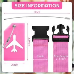 BOTC Kofferriem - 4 Stuks - 2 Bagagebanden + 2 Bagagelabels - 188 Cm * 5 Cm - Bagage Riem - Bagageband - Verstelbaar - Roze -Bagage En Reistassen 1200x1200 2265