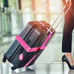 BOTC Kofferriem - 4 Stuks - 2 Bagagebanden + 2 Bagagelabels - 188 Cm * 5 Cm - Bagage Riem - Bagageband - Verstelbaar - Roze -Bagage En Reistassen 1200x1200 2266