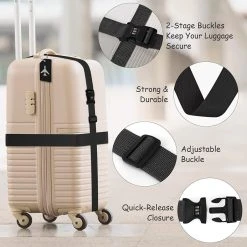 BOTC Kofferriem Met TSA Cijfer Slot - 4 Stuks - 2 Kofferriem Met Cijferslot + 2 Bagagelabels - 200 Cm * 5 Cm - Bagage Riem - Bagageband - Verstelbaar - Zwart -Bagage En Reistassen 1200x1200 2271