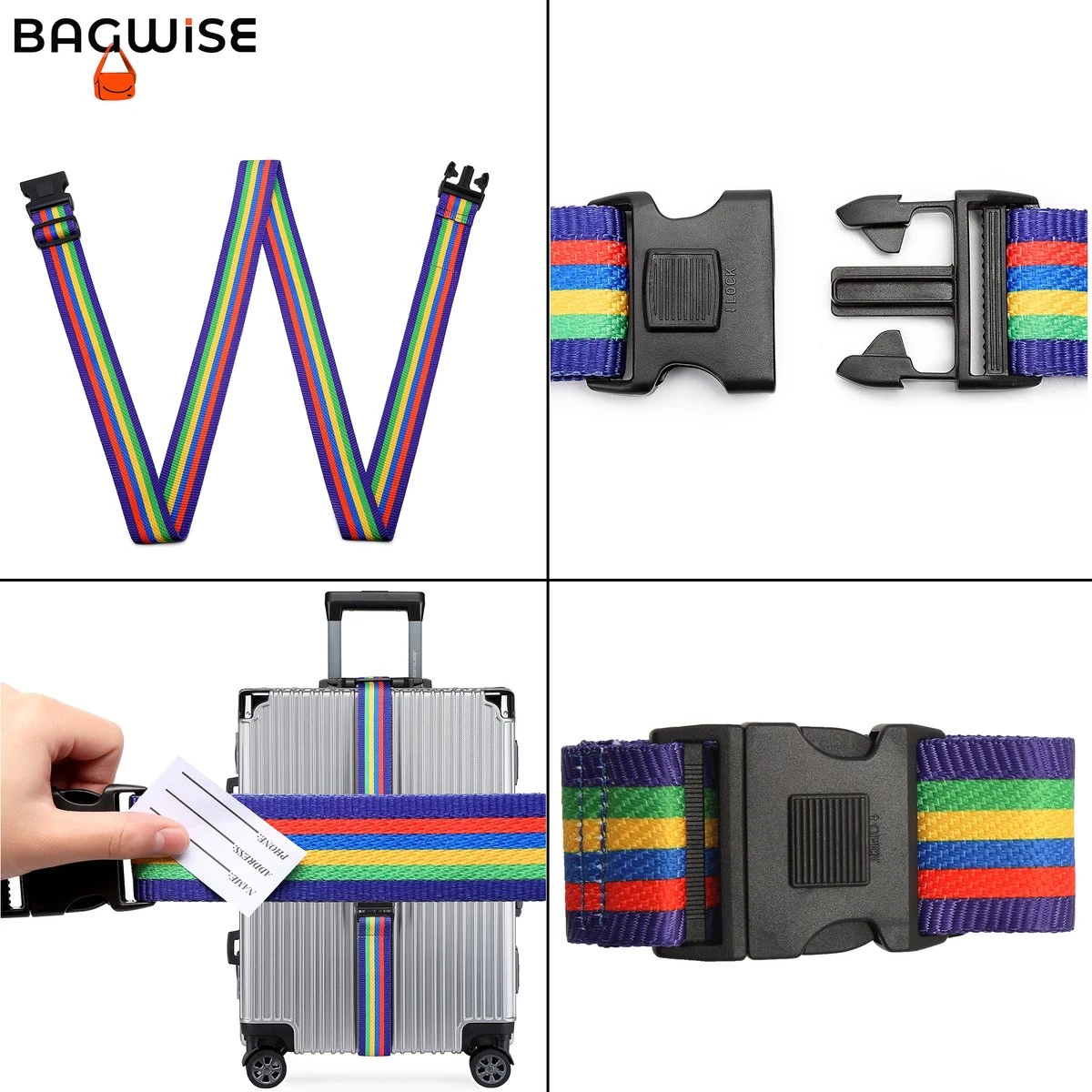 2 X Kofferriem - Bagage Band - Luggage Belt - Bagage Gordel - Met SlideLock En Adreslabel - Afstelbaar - 200 Cm X 5 Cm - Rainbow 5 2 X Kofferriem - Bagage Band - Luggage Belt - Bagage Gordel - Met SlideLock En Adreslabel - Afstelbaar - 200 Cm X 5 Cm - Rainbow - Afbeelding 5