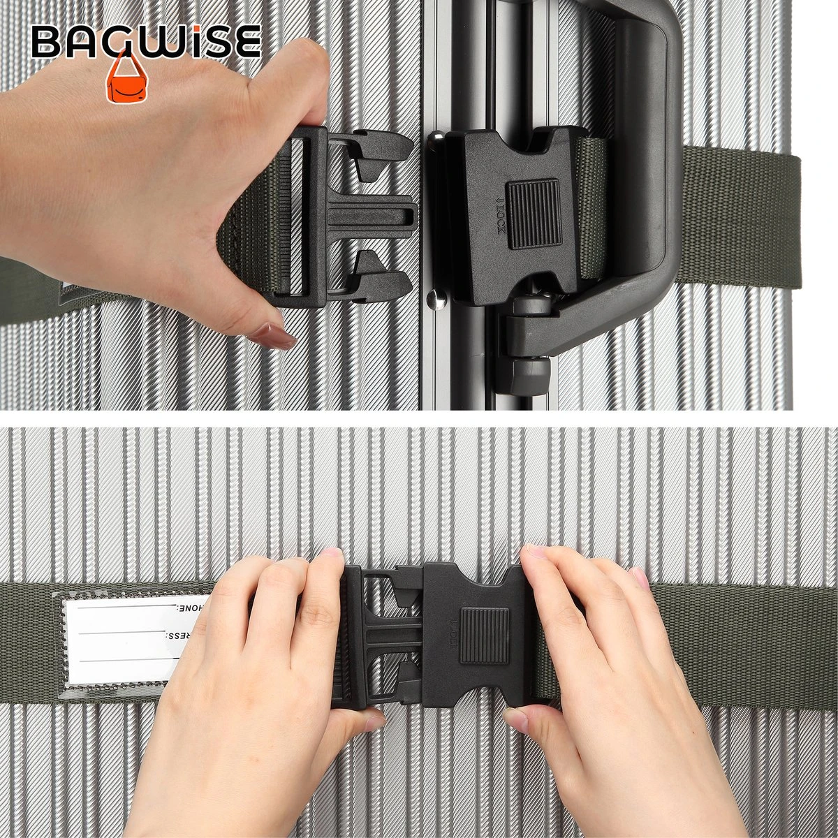 2 X Kofferriem - Bagage Band - Luggage Belt - Bagage Gordel - Met SlideLock En Adreslabel - Afstelbaar - 200cm X 5 Cm - Khaki 5 2 X Kofferriem - Bagage Band - Luggage Belt - Bagage Gordel - Met SlideLock En Adreslabel - Afstelbaar - 200cm X 5 Cm - Khaki - Afbeelding 5