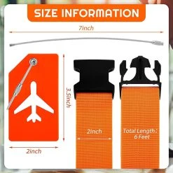 BOTC Kofferriem - 4 Stuks - 2 Bagagebanden + 2 Bagagelabels - 188 Cm * 5 Cm - Bagage Riem - Bagageband - Verstelbaar - Oranje -Bagage En Reistassen 1200x1200 2297