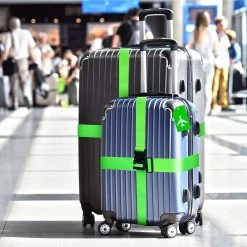 BOTC Kofferriem - 4 Stuks - 2 Bagagebanden + 2 Bagagelabels - 188 Cm * 5 Cm - Bagage Riem - Bagageband - Verstelbaar - Groen -Bagage En Reistassen 1200x1200 2305