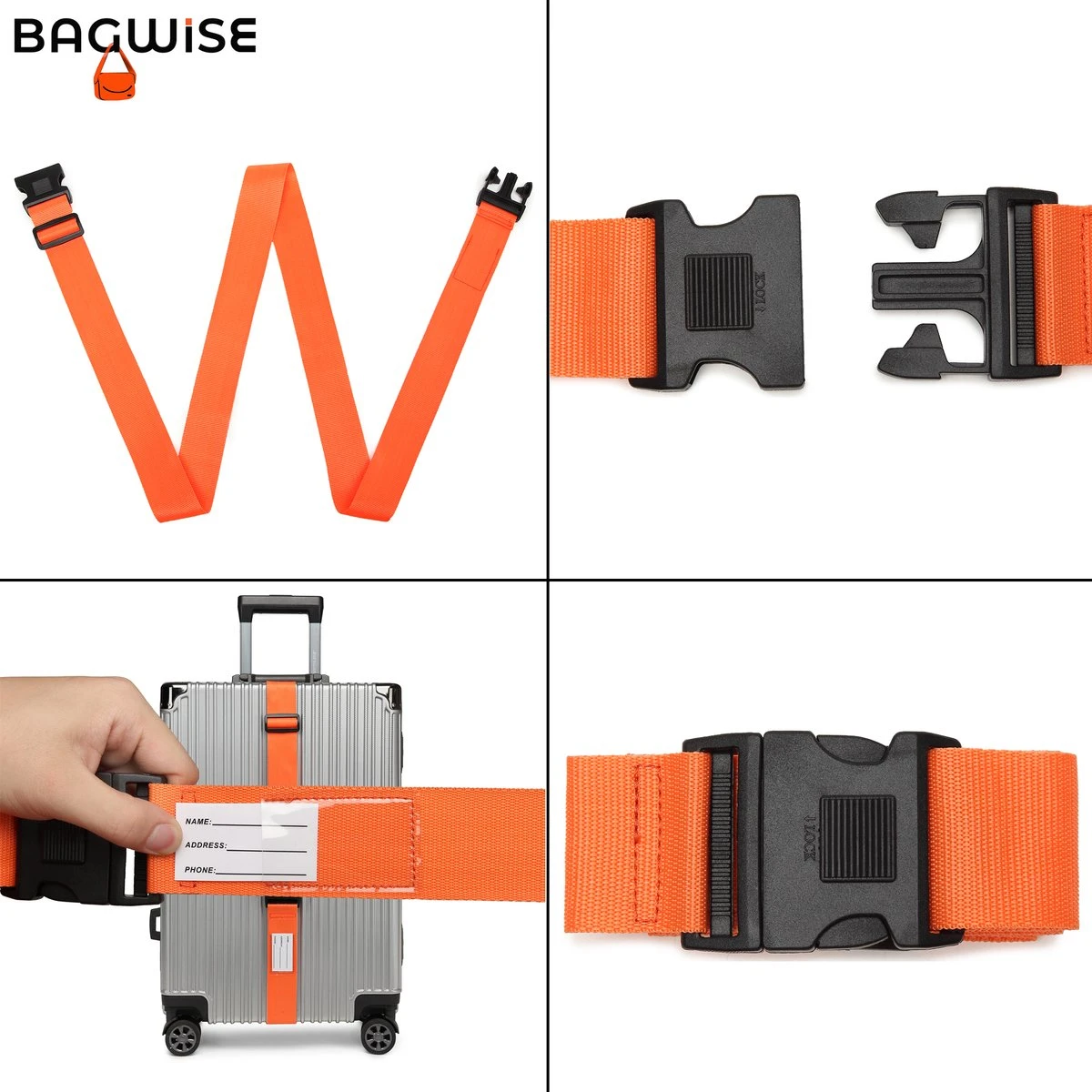 2 X Kofferriem - Bagage Band - Luggage Belt - Bagage Gordel - Met SlideLock En Adreslabel - Afstelbaar - 200cm X 5cm - Oranje 3 2 X Kofferriem - Bagage Band - Luggage Belt - Bagage Gordel - Met SlideLock En Adreslabel - Afstelbaar - 200cm X 5cm - Oranje - Afbeelding 3