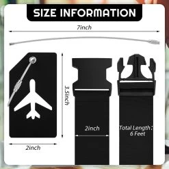 BOTC Kofferriem - 4 Stuks - 2 Bagagebanden + 2 Bagagelabels - 188 Cm * 5 Cm - Bagage Riem - Bagageband - Verstelbaar - Zwart -Bagage En Reistassen 1200x1200 2331