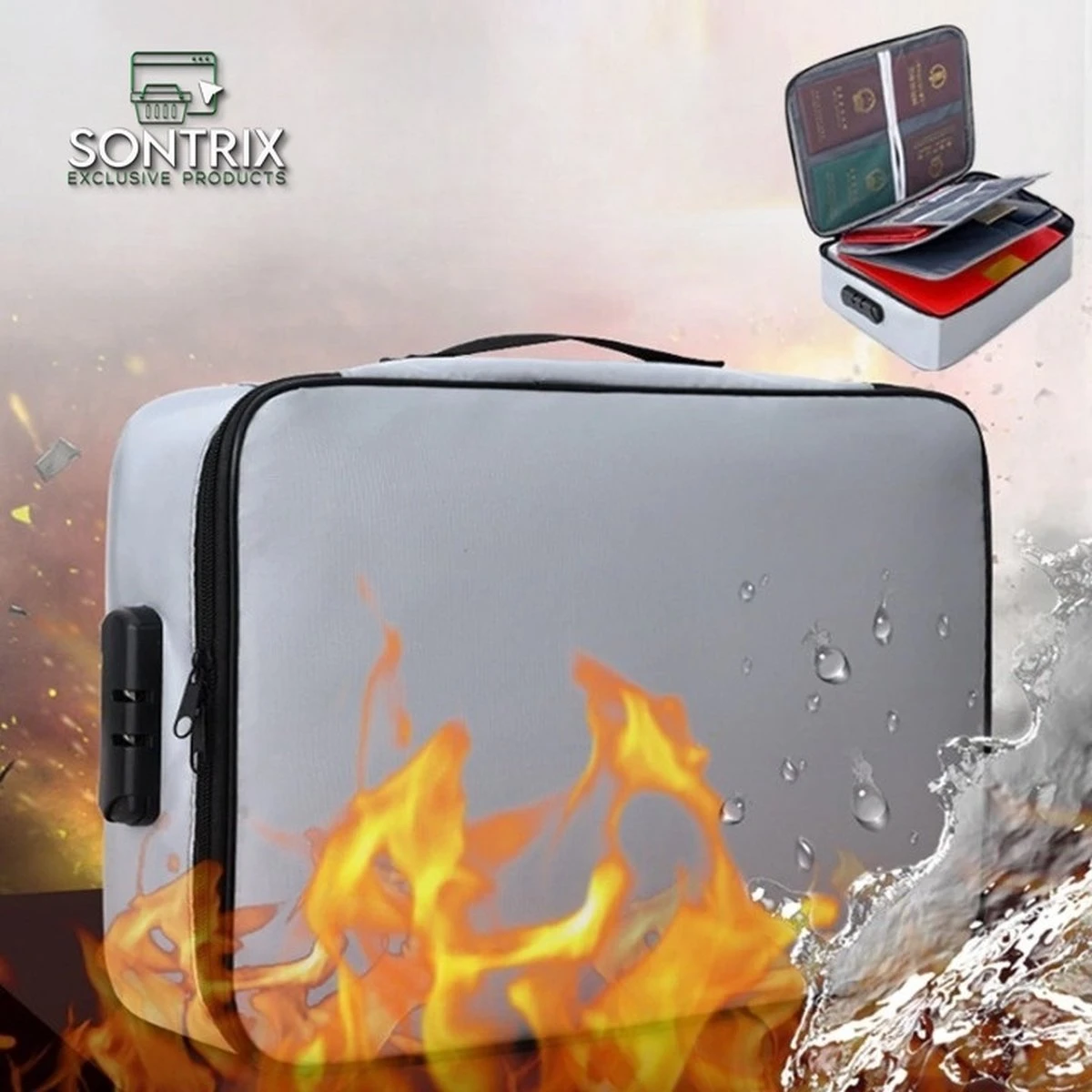 SONTRIX Brandwerende Koffer - Waterdicht - Brandwerend - Brandwerende Tas - Waterdichte Tas - Brandwerende Documententas - Tas - Handtas - Zwart 1 SONTRIX Brandwerende Koffer - Waterdicht - Brandwerend - Brandwerende Tas - Waterdichte Tas - Brandwerende Documententas - Tas - Handtas - Zwart