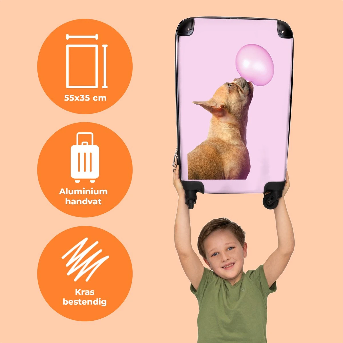 NoBoringSuitcases.com® Kinderkoffer - Hond - Dieren - Kauwgom - Roze - Kinderen - Trolley Kinderen - Past Binnen 55x40x20 Cm En 55x35x25 Cm - Reiskoffer Met Wielen - Koffertje 10 NoBoringSuitcases.com® Kinderkoffer - Hond - Dieren - Kauwgom - Roze - Kinderen - Trolley Kinderen - Past Binnen 55x40x20 Cm En 55x35x25 Cm - Reiskoffer Met Wielen - Koffertje - Afbeelding 10