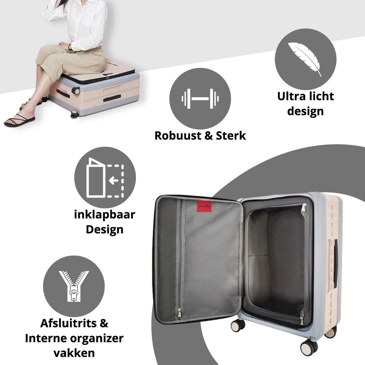 Asyam Units- Handbagage- Invouwbaar- Koffer- Koffer 38L- Spinner Wielen- TSA Slot- Lichtgewicht- Zwart 2 Asyam Units- Handbagage- Invouwbaar- Koffer- Koffer 38L- Spinner Wielen- TSA Slot- Lichtgewicht- Zwart - Afbeelding 2