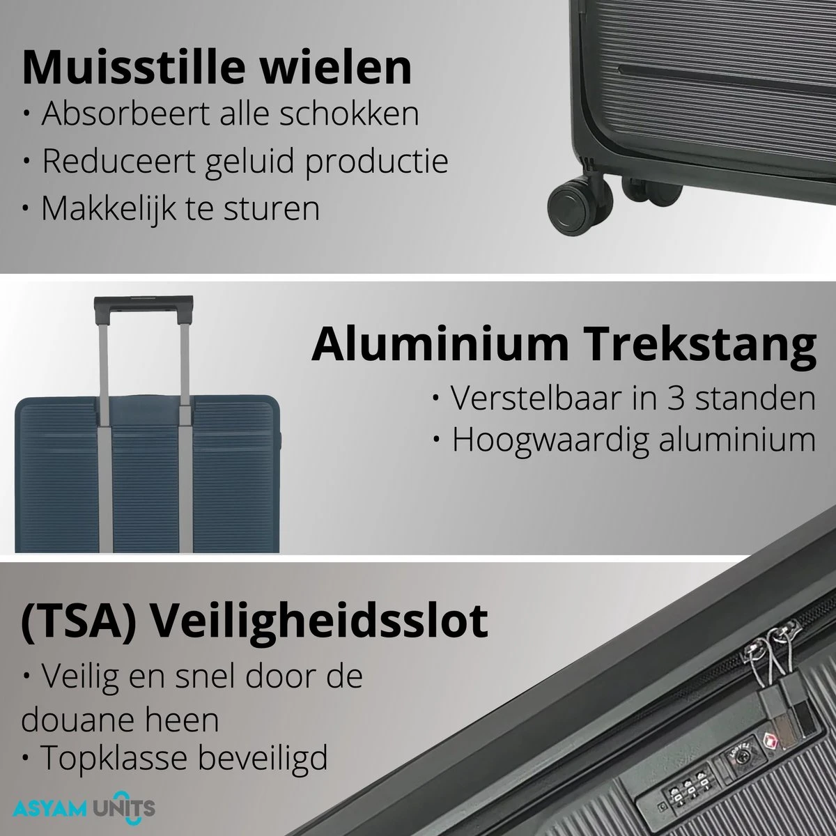 Asyam Units- Handbagage- Invouwbaar- Koffer- Koffer 38L- Spinner Wielen- TSA Slot- Lichtgewicht- Zwart 3 Asyam Units- Handbagage- Invouwbaar- Koffer- Koffer 38L- Spinner Wielen- TSA Slot- Lichtgewicht- Zwart - Afbeelding 3