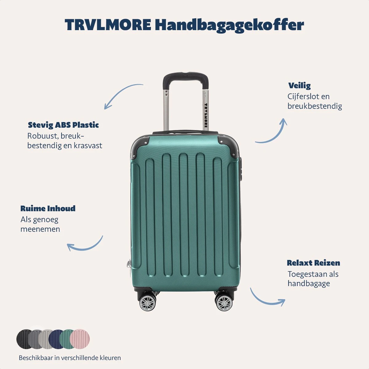 TRVLMORE Koffer - Handbagage - 54x36x20cm - 38L - Donkergroen 2 TRVLMORE Koffer - Handbagage - 54x36x20cm - 38L - Donkergroen - Afbeelding 2