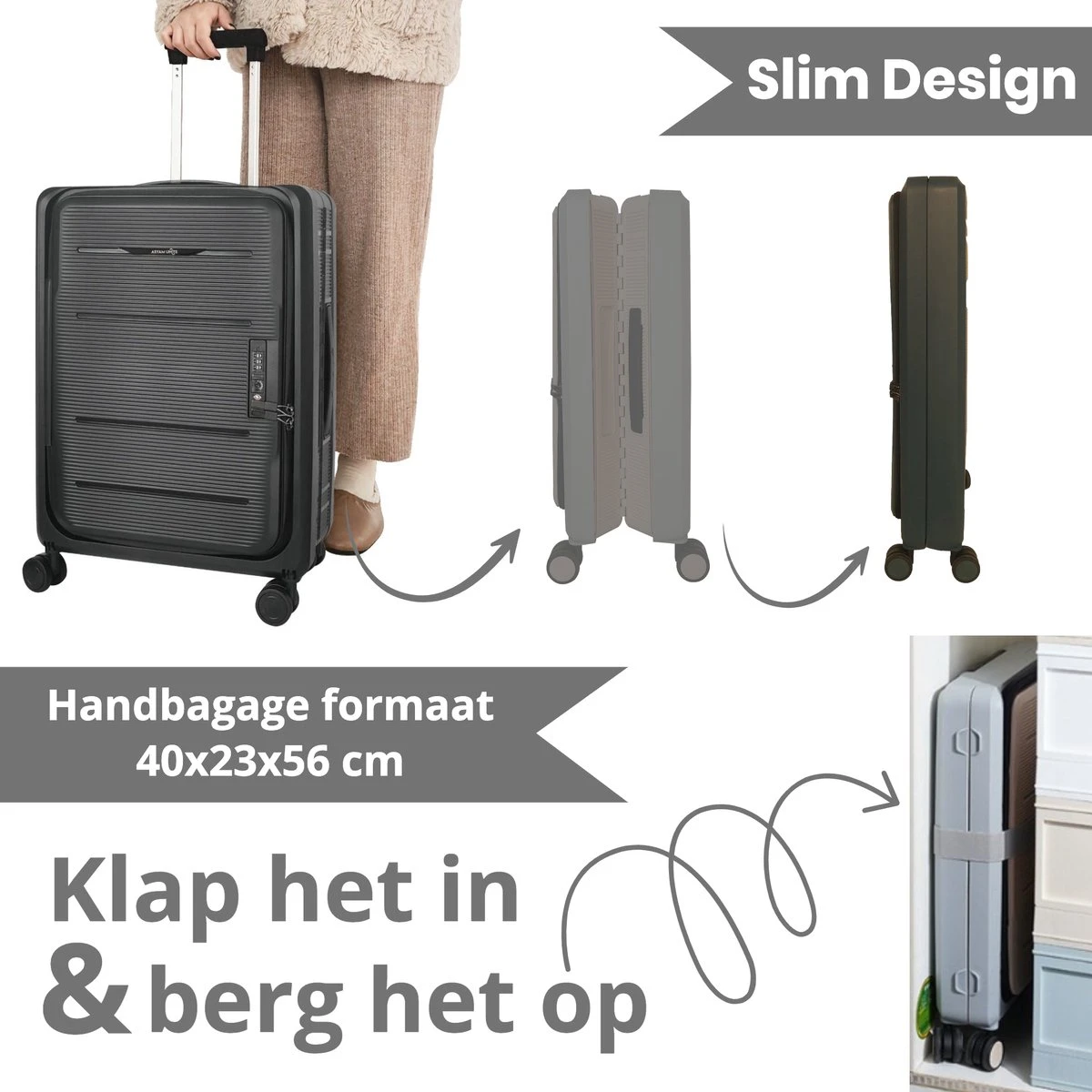 Asyam Units- Handbagage- Invouwbaar- Koffer- Koffer 38L- Spinner Wielen- TSA Slot- Lichtgewicht- Zwart 7 Asyam Units- Handbagage- Invouwbaar- Koffer- Koffer 38L- Spinner Wielen- TSA Slot- Lichtgewicht- Zwart - Afbeelding 7