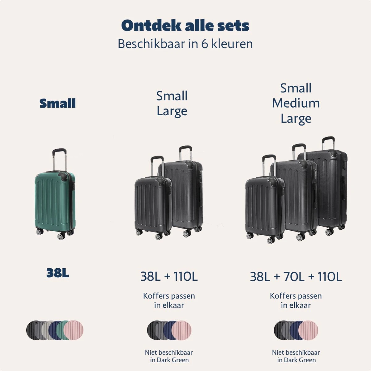 TRVLMORE Koffer - Handbagage - 54x36x20cm - 38L - Donkergroen 9 TRVLMORE Koffer - Handbagage - 54x36x20cm - 38L - Donkergroen - Afbeelding 9