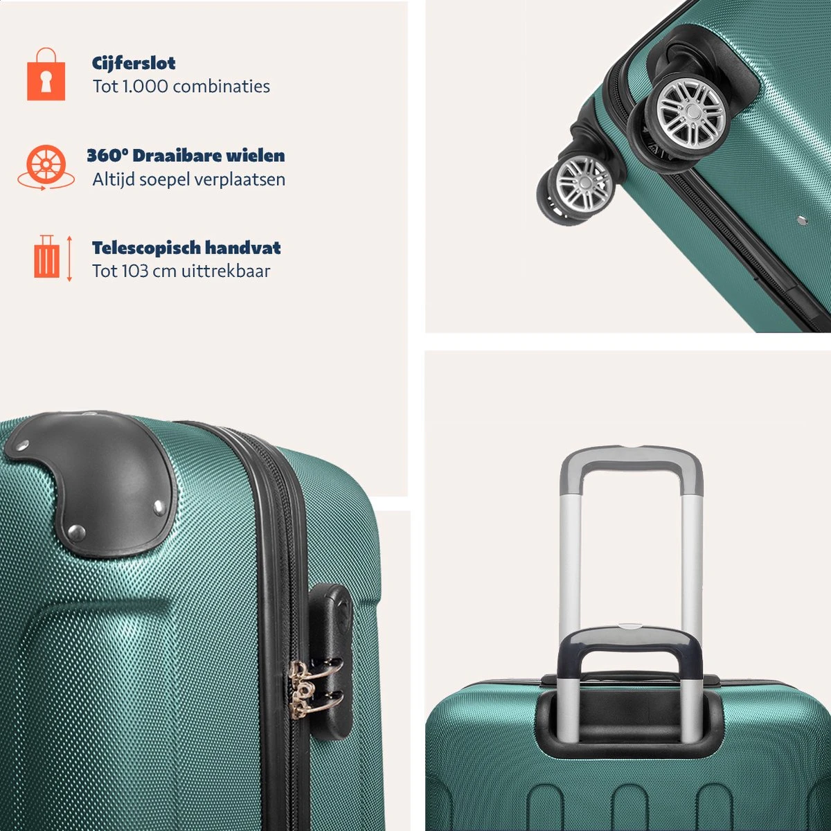 TRVLMORE Koffer - Handbagage - 54x36x20cm - 38L - Donkergroen 10 TRVLMORE Koffer - Handbagage - 54x36x20cm - 38L - Donkergroen - Afbeelding 10