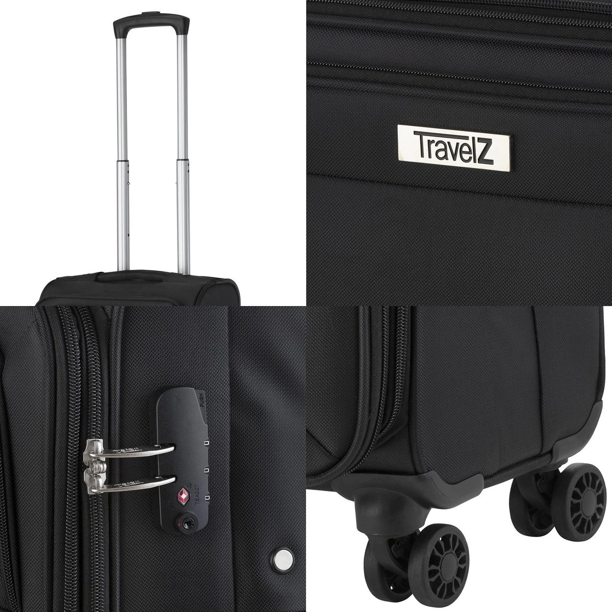 TravelZ Softspinner TSA Handbagagekoffer 55cm - Zachte Reiskoffer Dubbele Wielen – Zwart 4 TravelZ Softspinner TSA Handbagagekoffer 55cm - Zachte Reiskoffer Dubbele Wielen – Zwart - Afbeelding 4