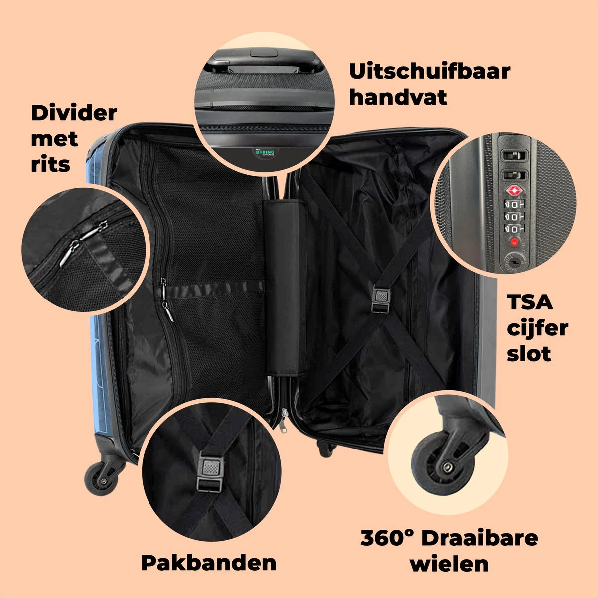 NoBoringSuitcases.com® Koffer - Reiskoffer Met Wielen - Pauw - IJshoorntjes - Blauw - IJs - Vogel - Handbagage Trolley - Past Binnen 55x40x20 Cm En 55x35x25 Cm - Fotokoffer 4 NoBoringSuitcases.com® Koffer - Reiskoffer Met Wielen - Pauw - IJshoorntjes - Blauw - IJs - Vogel - Handbagage Trolley - Past Binnen 55x40x20 Cm En 55x35x25 Cm - Fotokoffer - Afbeelding 4