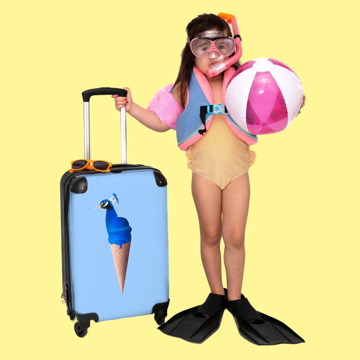 NoBoringSuitcases.com® Koffer - Reiskoffer Met Wielen - Pauw - IJshoorntjes - Blauw - IJs - Vogel - Handbagage Trolley - Past Binnen 55x40x20 Cm En 55x35x25 Cm - Fotokoffer 6 NoBoringSuitcases.com® Koffer - Reiskoffer Met Wielen - Pauw - IJshoorntjes - Blauw - IJs - Vogel - Handbagage Trolley - Past Binnen 55x40x20 Cm En 55x35x25 Cm - Fotokoffer - Afbeelding 6