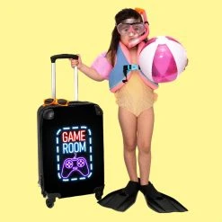 NoBoringSuitcases.com® Koffer - Trolley Op Wieltjes - Neon - Game Room - Tekst - Controller - Zwart - Reiskoffer - Past Binnen 55x40x20 Cm En 55x35x25 Cm - Koffertje - Trolley Handbagage -Bagage En Reistassen 1200x1200 79