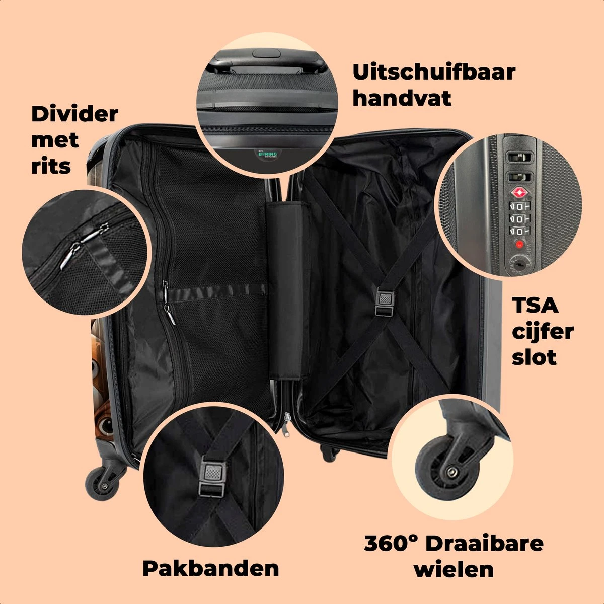 NoBoringSuitcases.com® Koffer - Hond - Dieren - Design - Bruin - Trolley Op Wieltjes - Handbagagekoffer - Past Binnen 55x40x20 Cm En 55x35x25 Cm - Reiskoffers - Fotokoffer 4 NoBoringSuitcases.com® Koffer - Hond - Dieren - Design - Bruin - Trolley Op Wieltjes - Handbagagekoffer - Past Binnen 55x40x20 Cm En 55x35x25 Cm - Reiskoffers - Fotokoffer - Afbeelding 4