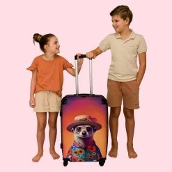 NoBoringSuitcases.com® Koffer Groot - Meerkat - Bloemen - Hoed - Dieren - Portret - Trolley Koffer Met TSA-slot - Met Wielen - 90 Liter - Reiskoffer - 66 Cm -Bagage En Reistassen 1200x1200 995