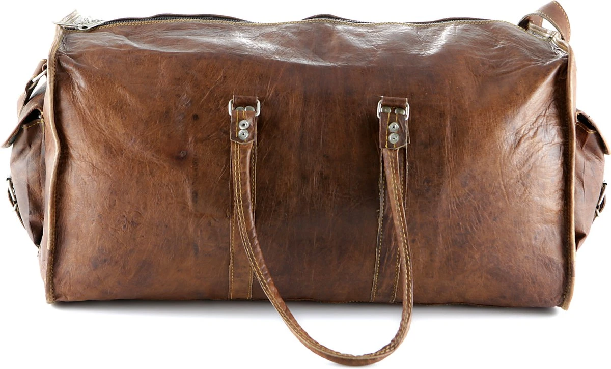 Duffeltas Weekendtas 50 X 24 X 24 Cm - Echte Leder - Cognac Bruin Leder – Reistas - Sporttas 6 Duffeltas Weekendtas 50 X 24 X 24 Cm - Echte Leder - Cognac Bruin Leder – Reistas - Sporttas - Afbeelding 6