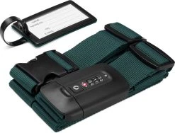 Navaris Kofferriem Met TSA Slot - Bagageriem Met Adreslabel En Cijferslot - Verstelbaar Tot 400 Cm - Groen