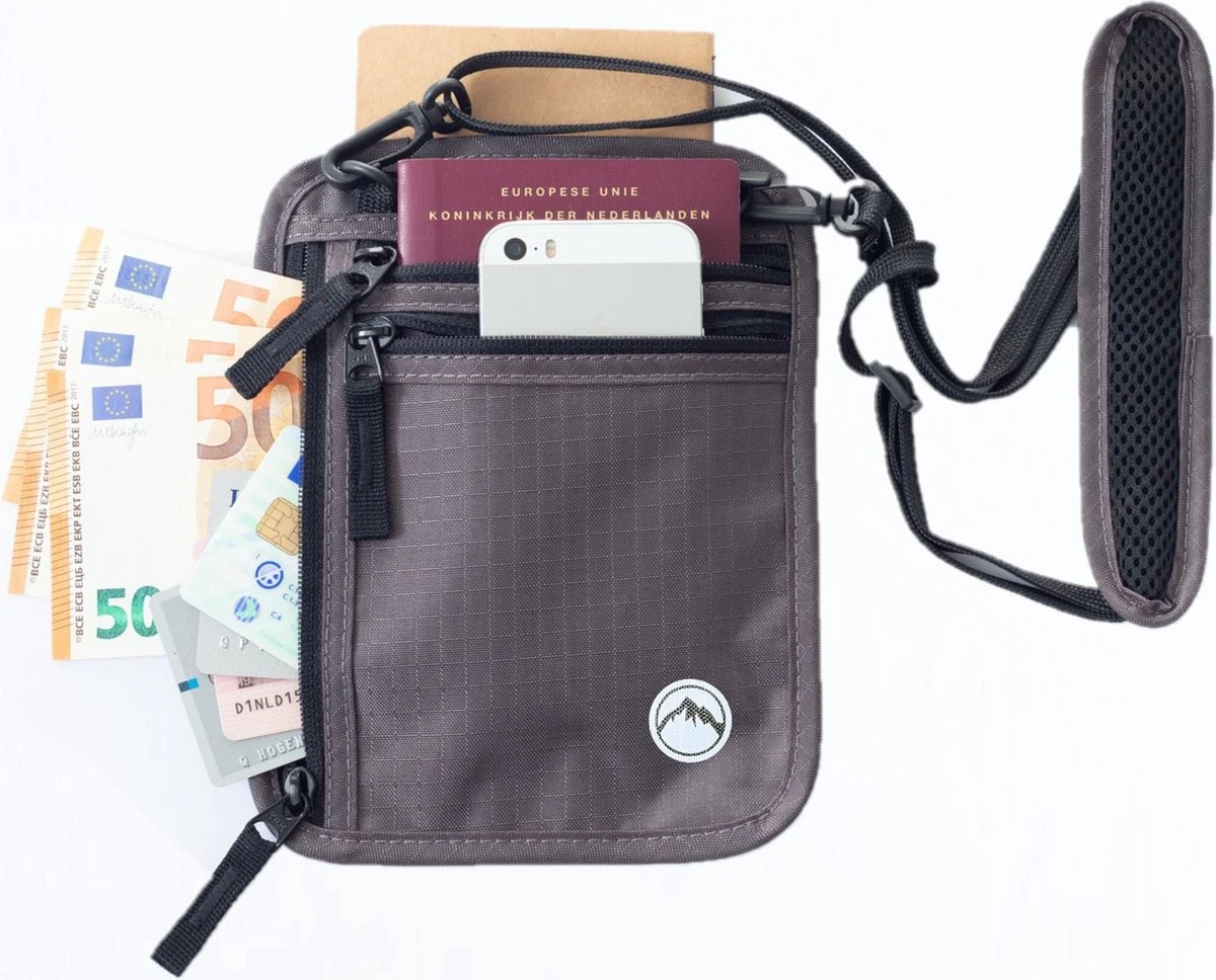 Groene Berg Nektasje - Reistas - Paspoorthouder Met RFID Blokkering - Reisportemonnee - Grijs 1 Groene Berg Nektasje - Reistas - Paspoorthouder Met RFID Blokkering - Reisportemonnee - Grijs