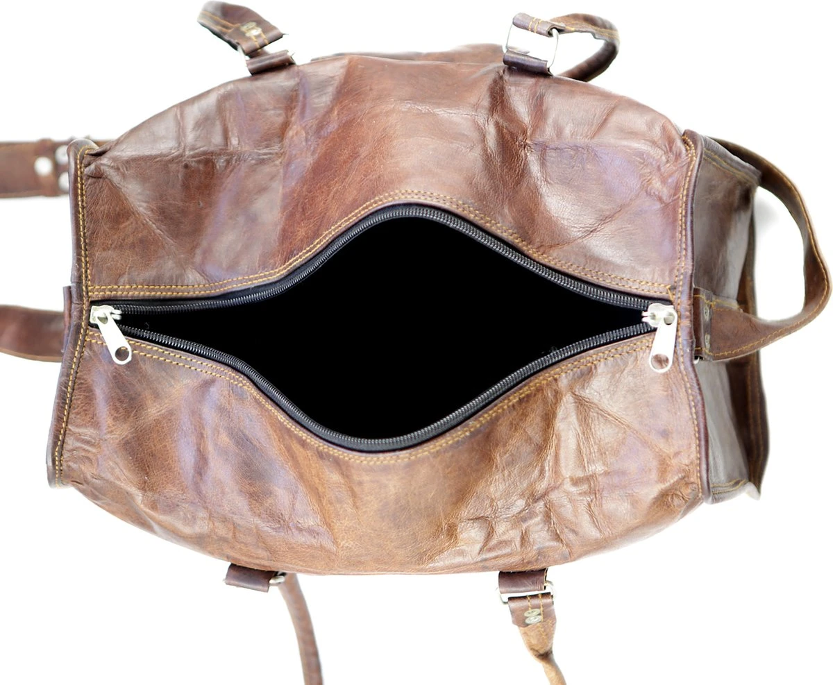 Duffeltas Weekendtas 50 X 24 X 24 Cm - Echte Leder - Cognac Bruin Leder – Reistas - Sporttas 4 Duffeltas Weekendtas 50 X 24 X 24 Cm - Echte Leder - Cognac Bruin Leder – Reistas - Sporttas - Afbeelding 4