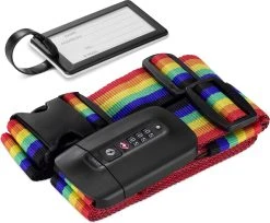 Navaris Kofferriem Met TSA Slot - Bagageriem Met Adreslabel En Cijferslot - Verstelbaar Tot 400 Cm - Meerkleurig