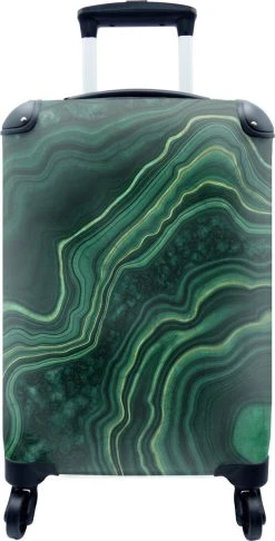 MuchoWow® Koffer - Marmer - Groen - Lijn - Past Binnen 55x40x20 Cm En 55x35x25 Cm - Handbagage - Trolley - Fotokoffer - Cabin Size - Print