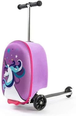 Kinderstep | Reiskoffer Met Wielen - FDBW - Koffer Kinderen | Paarse Eenhoorn | Step Met 3 Wielen - Bouncy Box 50 Kilo 40x20x25 Cm + Nekkussen Vliegtuig -Bagage En Reistassen 792x1200