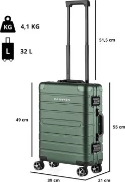 CarryOn ULD Handbagage - Luxe Aluminium Trolley 55cm - Dubbel TSA Slot - Dubbele Wielen - Groen -Bagage En Reistassen 828x1200 1