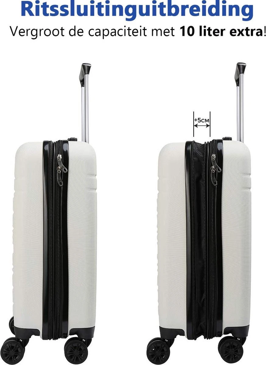 CabinMax Velocity Handbagage Koffer - Uitbreidbaar Trolley 44L - Harde Reiskoffer - 55x40x20/25 Cm - Lichtgewicht - Groot Capaciteit - Wit 3 CabinMax Velocity Handbagage Koffer - Uitbreidbaar Trolley 44L - Harde Reiskoffer - 55x40x20/25 Cm - Lichtgewicht - Groot Capaciteit - Wit - Afbeelding 3