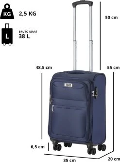 TravelZ Softspinner TSA Handbagagekoffer 55cm - Zachte Reiskoffer Dubbele Wielen – Blauw 11 TravelZ Softspinner TSA Handbagagekoffer 55cm - Zachte Reiskoffer Dubbele Wielen – Blauw -Bagage En Reistassen 893x1200