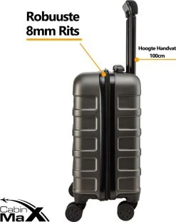 CabinMax Handbagage Koffer - Trolley 30L - Harde Reiskoffer - 45x36x20cm - Lichtgewicht - Groot Capaciteit - Steel Grey -Bagage En Reistassen 949x1200