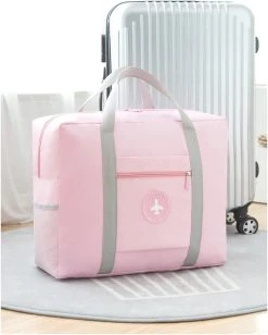 Merkloos Opvouwbare Reistas Roze - Opbergtas - Weekendtas - Reistas Voor Handbagage - Opvouwbare Reistassen Dames - Reistas Voor Op Koffer - Dames Tas - Damestas - Tas Voor Reizen - Sporttas -Bagage En Reistassen 963x1200 1